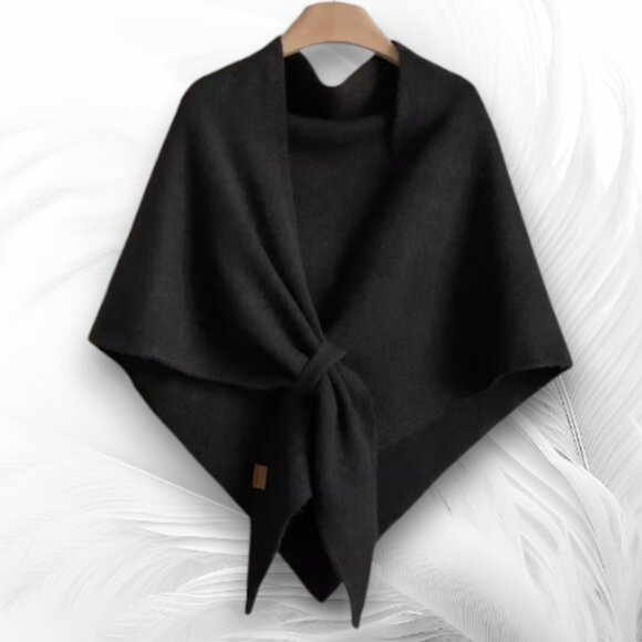 Soft Black Wool Shawl Wrap – Elegant Cozy Triangle Scarf for Women - Picture 2 of 3